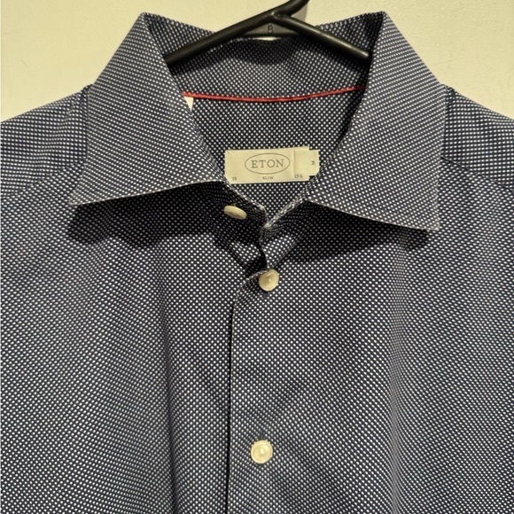 Eton polk dot Slim fit Dress Shirt c'assicdesigner pffice formal button up navy - Picture 4 of 5